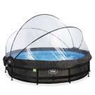 Piscine EXIT Black Wood ø360x76cm avec pompe filtrante et dôme et voile d'ombrage - noir