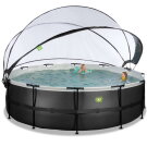 Piscine EXIT Black Leather ø488x122cm avec pompe filtrante à sable et dôme - noir
