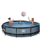 Piscine EXIT Stone &oslash;360x76cm avec pompe filtrante et voile d'ombrage - grise