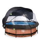 Piscine EXIT Wood ø300x76cm avec pompe filtrante et dôme et voile d'ombrage - marron