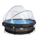 Piscine EXIT Black Wood ø300x76cm avec pompe filtrante et dôme et voile d'ombrage - noir