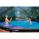 Piscine EXIT Wood ø450x122cm avec pompe filtrante à sable et dôme et pompe à chaleur - marron