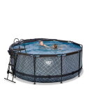 Piscine EXIT Stone &oslash;360x122cm avec pompe filtrante &agrave; sable et d&ocirc;me et pompe &agrave; chaleur - grise
