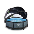 Piscine EXIT Stone &oslash;244x76cm avec pompe filtrante et d&ocirc;me et voile d'ombrage - grise