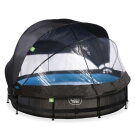 Piscine EXIT Black Wood ø360x76cm avec pompe filtrante et dôme et voile d'ombrage - noir