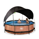 Piscine EXIT Wood &oslash;300x76cm avec pompe filtrante et voile d'ombrage - marron