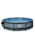 Piscine EXIT Stone &oslash;360x76cm avec pompe filtrante et d&ocirc;me et voile d'ombrage - grise