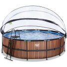 Piscine EXIT Wood ø488x122cm avec pompe filtrante à sable et dôme - marron