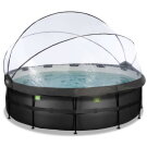 Piscine EXIT Black Leather ø450x122cm avec pompe filtrante à sable et dôme - noir