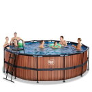 Piscine EXIT Wood &oslash;450x122cm avec pompe filtrante &agrave; sable - marron