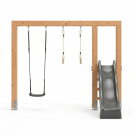 EXIT Linea Massiv 140 Balançoire en bois avec toboggan et anneaux de gymnastique
