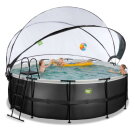 Piscine EXIT Black Leather &oslash;427x122cm avec pompe filtrante &agrave; sable et d&ocirc;me et kit d'accessoires - noir