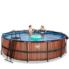 Piscine EXIT Wood ø488x122cm avec pompe filtrante à sable et dôme - marron