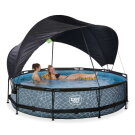 Piscine EXIT Stone &oslash;360x76cm avec pompe filtrante et voile d'ombrage - grise