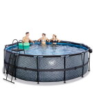 Piscine EXIT Stone ø450x122cm avec pompe filtrante à sable et dôme et pompe à chaleur - grise