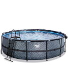 Piscine EXIT Stone ø488x122cm avec pompe filtrante à sable et dôme et pompe à chaleur - grise