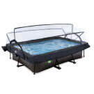 Piscine EXIT Black Wood 300x200x65cm avec pompe filtrante et dôme et voile d'ombrage - noir
