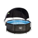 Piscine EXIT Black Wood ø244x76cm avec pompe filtrante et voile d'ombrage - noir