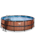 Piscine EXIT Wood ø488x122cm avec pompe filtrante à sable - marron