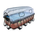 Piscine EXIT Wood 400x200x100cm avec pompe filtrante &agrave; sable et d&ocirc;me et pompe &agrave; chaleur - marron