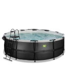 Piscine EXIT Black Leather ø427x122cm avec pompe filtrante à sable et dôme et pompe à chaleur - noir