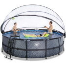 Piscine EXIT Stone ø488x122cm avec pompe filtrante à sable et dôme et pompe à chaleur - grise