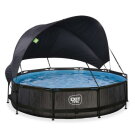 Piscine EXIT Black Wood &oslash;360x76cm avec pompe filtrante et voile d'ombrage - noir
