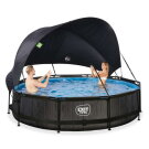 Piscine EXIT Black Wood &oslash;360x76cm avec pompe filtrante et voile d'ombrage - noir