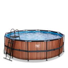 Piscine EXIT Wood ø427x122cm avec pompe filtrante à sable - marron