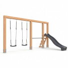 EXIT Linea Massiv 140 Balan&ccedil;oire double en bois avec barre fixe et toboggan