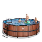 Piscine EXIT Wood ø427x122cm avec pompe filtrante à sable - marron