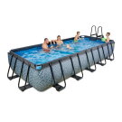 Piscine EXIT Stone 540x250x100cm avec pompe filtrante à sable et dôme et pompe à chaleur - grise