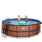 Piscine EXIT Wood &oslash;450x122cm avec pompe filtrante &agrave; sable et d&ocirc;me et pompe &agrave; chaleur - marron