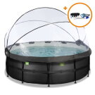 Piscine EXIT Black Leather &oslash;427x122cm avec pompe filtrante &agrave; sable et d&ocirc;me et kit d'accessoires - noir