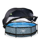 Piscine EXIT Stone &oslash;300x76cm avec pompe filtrante et d&ocirc;me et voile d'ombrage - grise