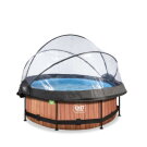 Piscine EXIT Wood &oslash;244x76cm avec pompe filtrante et d&ocirc;me et voile d'ombrage - marron