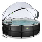 Piscine EXIT Black Leather &oslash;427x122cm avec pompe filtrante &agrave; sable et d&ocirc;me - noir