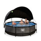 Piscine EXIT Black Wood &oslash;300x76cm avec pompe filtrante et voile d'ombrage - noir