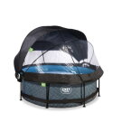 Piscine EXIT Stone ø244x76cm avec pompe filtrante et dôme et voile d'ombrage - grise