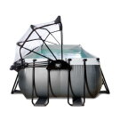 Piscine EXIT Black Leather 540x250x122cm avec pompe filtrante &agrave; sable et d&ocirc;me - noir