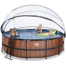 Piscine EXIT Wood &oslash;488x122cm avec pompe filtrante &agrave; sable et d&ocirc;me - marron