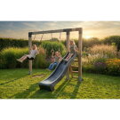 EXIT Linea Robust 110 Balançoire en bois avec toboggan et anneaux de gymnastique