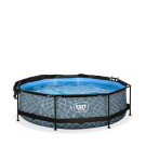 Piscine EXIT Stone &oslash;300x76cm avec pompe filtrante et voile d'ombrage - grise