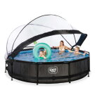 Piscine EXIT Black Wood &oslash;360x76cm avec pompe filtrante et d&ocirc;me - noir