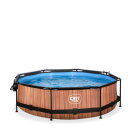 Piscine EXIT Wood ø300x76cm avec pompe filtrante et dôme - marron