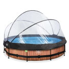 Piscine EXIT Wood ø360x76cm avec pompe filtrante et dôme - marron