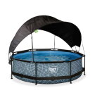 Piscine EXIT Stone &oslash;300x76cm avec pompe filtrante et voile d'ombrage - grise