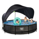 Piscine EXIT Black Wood &oslash;360x76cm avec pompe filtrante et voile d'ombrage - noir