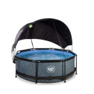 Piscine EXIT Stone ø244x76cm avec pompe filtrante et voile d'ombrage - grise