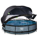 Piscine EXIT Stone &oslash;360x76cm avec pompe filtrante et d&ocirc;me et voile d'ombrage - grise